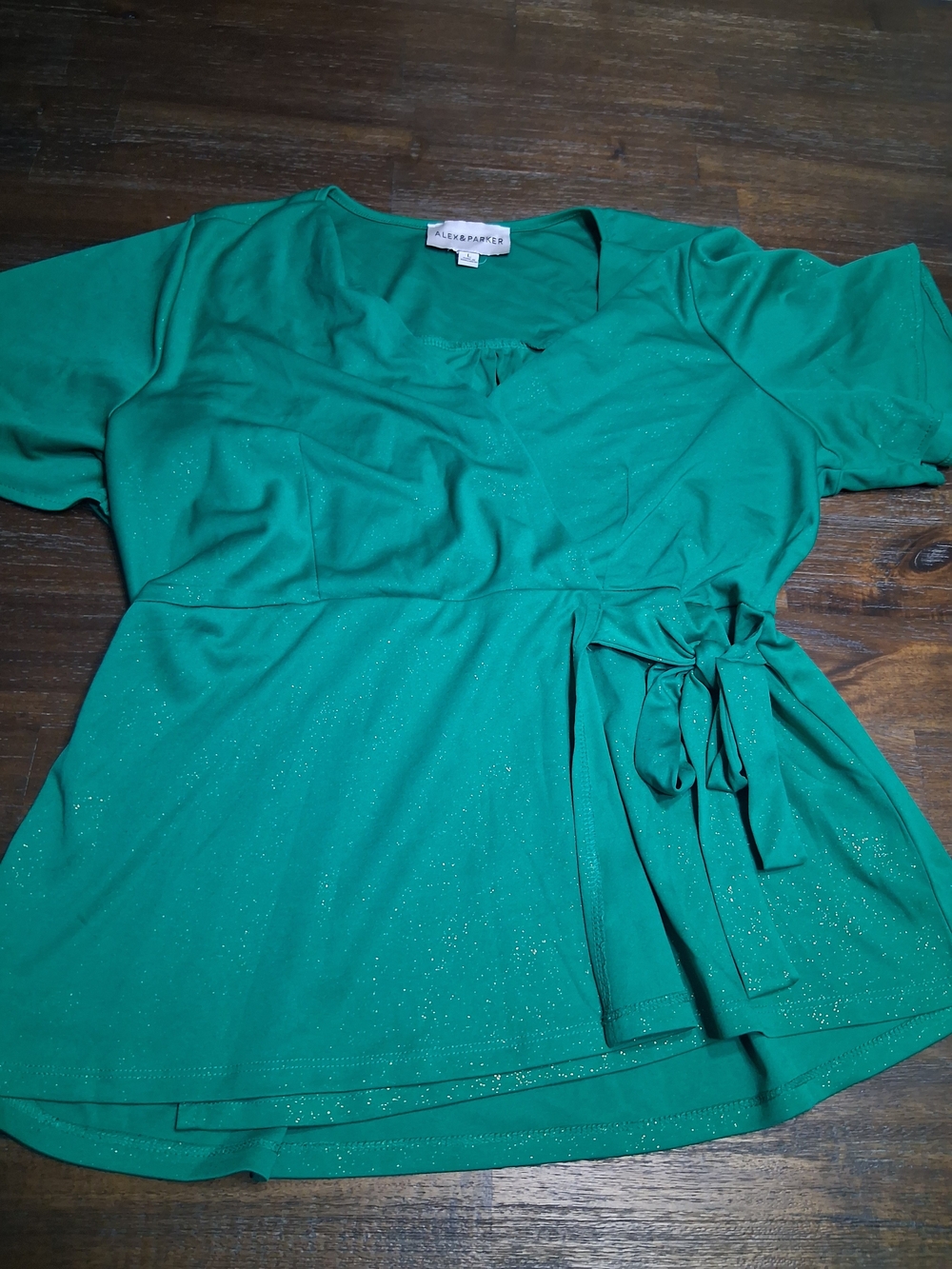 Parker Green Wrap-Style Short Sleeve Tunic with Side Tie